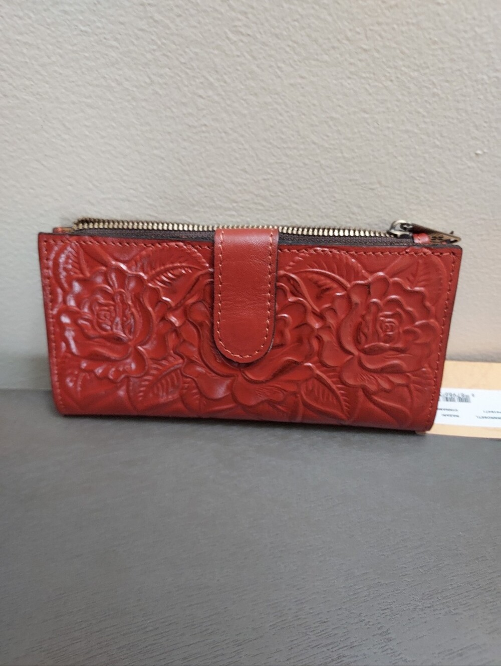 Patricia Nash Floral Embossed Cinnamon Leather RFID Wallet